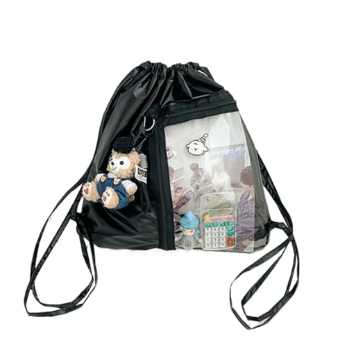 Ita Drawstring Bags for Women Anime Cosplay Carry on Backpack Lightweight for Gym Dance Festival Carnival Hiking (Black)
