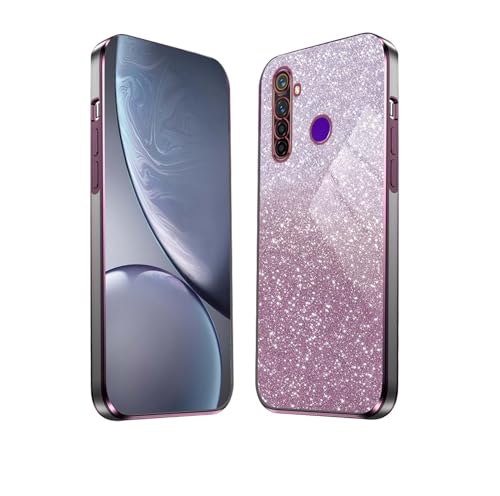 HAOYE Funda para Realme 5 / Realme 5S / Realme 5i / Realme C3, Carcasa Silicona TPU Marco Galvanizado, Protector a Prueba de Golpes Case con Brillante Pegatina. Rosa