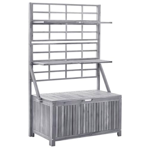 Plumbpyr Baúl de almacenamiento con enrejado de madera maciza de acacia, 99 x 55 x 160 cm, con estantes ajustables para almacenamiento de jardín y uso al aire libre
