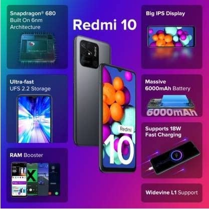 Image of Redmi 10 (Midnight Black, 4GB RAM, 64GB Storage)