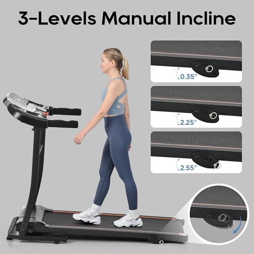 Image of New Home Folding Treadmill with Pulse Sensor, 2.5 HP Quiet Brushless Motor, 7.5 MPH, 300LBS Weight Capacity Walking Jogging Machine with 3 Level Incline 12 Preset Programs for Home Gym