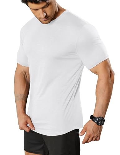 COOFANDY Camiseta para Hombre Camiseta Deportiva con Cuello Redondo Deportiva de Manga Corta Muscular Transpirable Blanco M