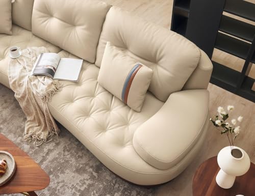Image of Fabrique Sirenize Leatherette 4 Seater with Puffy Moden Designr Cream Teak Wood Base Sofa Set | Comfortable Furniture for Home Office & Living Room | Easy to Move with Stainless Steel Legs