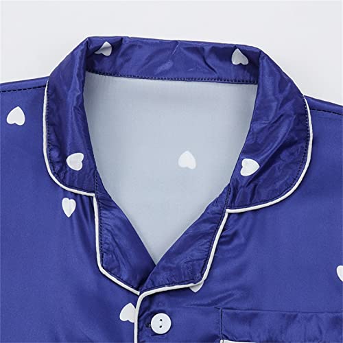 Girls Satin 𝐏a𝐣amas Set Silk Button-Down 𝐒lee𝐩wear 𝐏𝐣s Short Sleeve Shirt and Long Pants Kids Cute Pattern 𝐍𝐢ghtwear2
