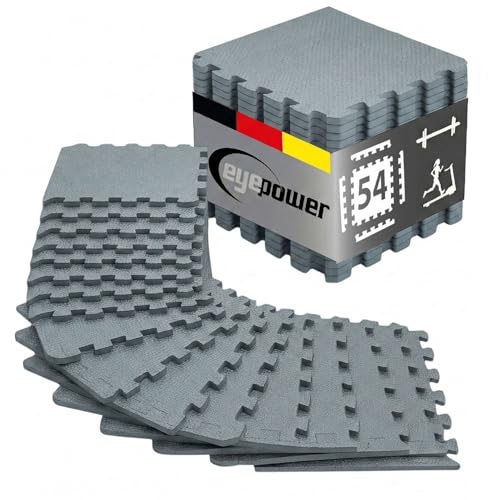 eyepower 54 Dalles Fitness 30x30 cm Gris Bleu - Tapis Puzzle Antichoc Home Gym - Protection Plancher Appareils Sport - Course Vélo Elliptique Crosstrainer Musculation Revêtement Sol Entraînement EVA