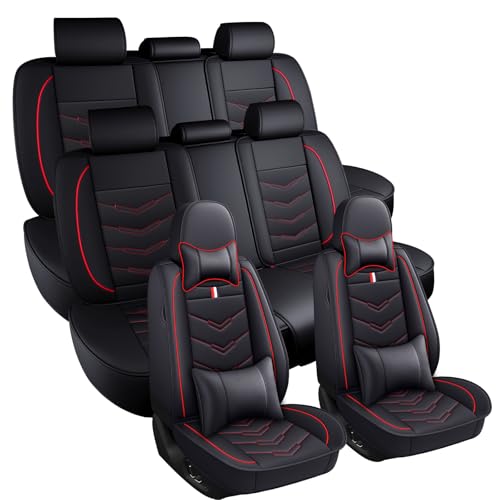 Image of Car Seat Covers 7 Seats for Mitsubishi Outlander 2003-2026, Waterproof Durable Leather Vehicle Cushion Covers, Breathable Full Coverage Seat Protector.(Luxury,Black Red)