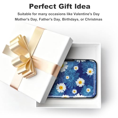 Image of ELFISH Mini RFID Aluminum Wallet Credit Cards Holder Business Card Case Metal ID Case for Men Women(White Flower)