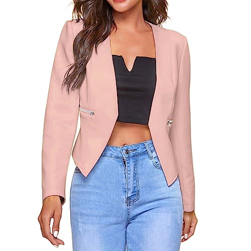 Blazer pour femme, manches longues et courtes, élégantes, légères, pour affaires, bureau, travail, couleur unie, Rose, L