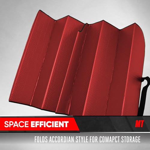 Image of Motor Trend - AS-312-RD Front Windshield Sun Shade - Jumbo Accordion Folding Auto Sunshade for Car Truck SUV - Blocks UV Rays Sun Visor Protector - Keeps Your Vehicle Cool - 66 x 27 Inch (Red)