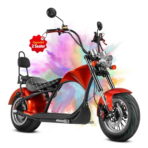 eAhora M1 Electric Motorcycle for Adults,2000W 37MPH 2 Seaters 60V 30Ah Large Battery 40 Miles Range,Dual Hydraulic Brakes Full Suspension,Street Legal Electric Motorcycle for Commuting