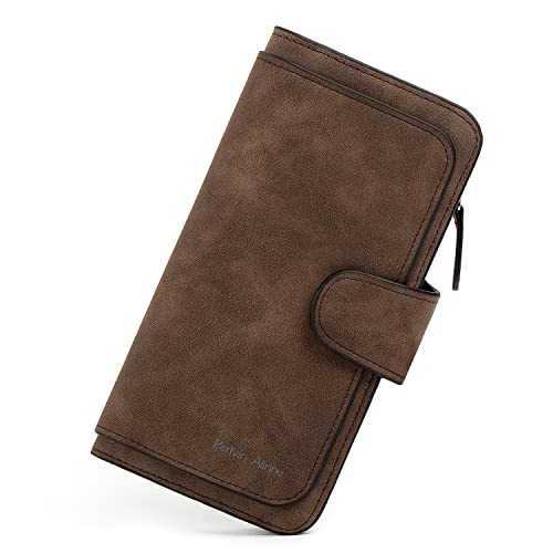 RFID Blocking Women Wallet Purse Soft Vegan Leather Trifold Multi Credit Card Holder Organizer Ladies Clutch (Coffee)