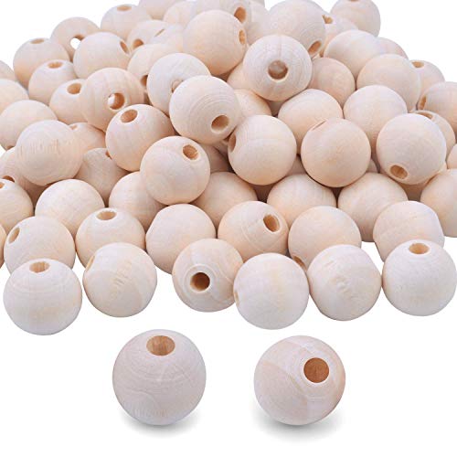 WOWOSS 100 Pcs Natural Round Wood Beads Wood Spacer Beads Wooden Loose Beads - 18mm