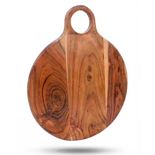 Tabla De Cortar Redonda De Madera De Acacia Con Asa miniatura 1
