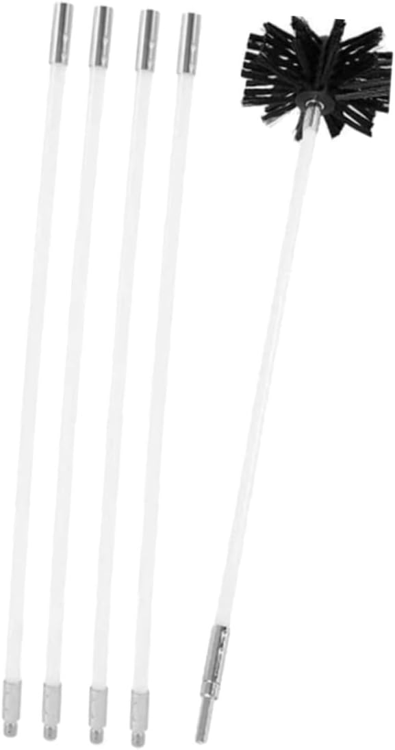 Flexible 610mm Chimney Cleaning Brush Set with 4 Rods and Nylon Head, Vent Brush Cleaning Kit for Dryer Ducts and Fireplace Chimney Maintenance
