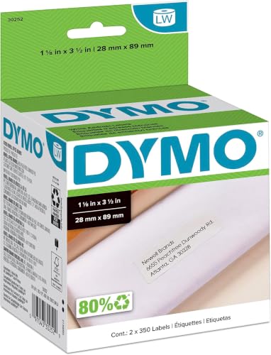 Image of DYMO Authentic LW White Mailing Address Labels, for LabelWriter Label Printers, 1-1 /8 inch x 3-1 /2 inch, 2 Rolls of 350 (Pack of 10)