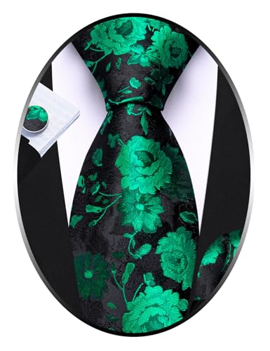 Image of Barry.Wang Flower Ties for Men Handkerchief Cufflinks Set Wedding Necktie Set Party