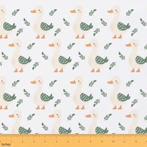 Cute Duck Fabric by The Yard,Kids Farm Duck Animals Soft Polyester No Stretch Fabrics for Chairs,Rustic Leaves Fabric DIY Projects,Cartoon Kawaii Pet Sewing Supplies,10 Yards,360" L x 59" W