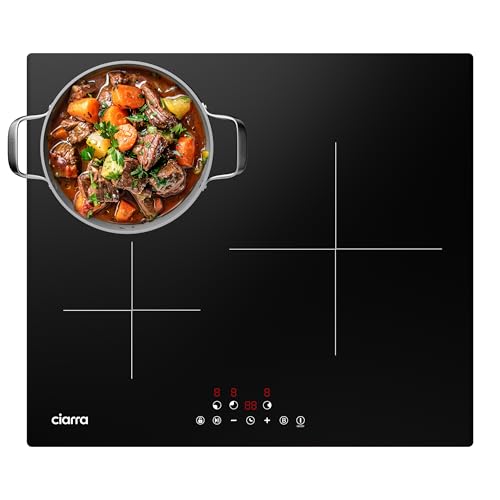 CIARRA Placa Induccion 3 Fuegos 6200W Placa de Induccion in Vitroceramica 60cm, 9 Niveles de Potencia, Temporizador, Bloqueo de Seguridad CBBIH3