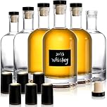 Hacaroa Set of 6 Glass Liquor Bottles with T-Top Caps, 375 ml Clear Bordeaux Wine Bottle, Heavy Base Vodka And Home Brewing Bottles for Kombucha, Beverages, Juice, Oils