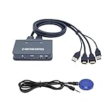 CERRXIAN 2 Port USB HDMI Cable KVM Switch with Remote Switch 1 Set of Monitor & Keyboard & Mouse to Control 2 Computers Support 4Kx2K@30Hz(Gray)