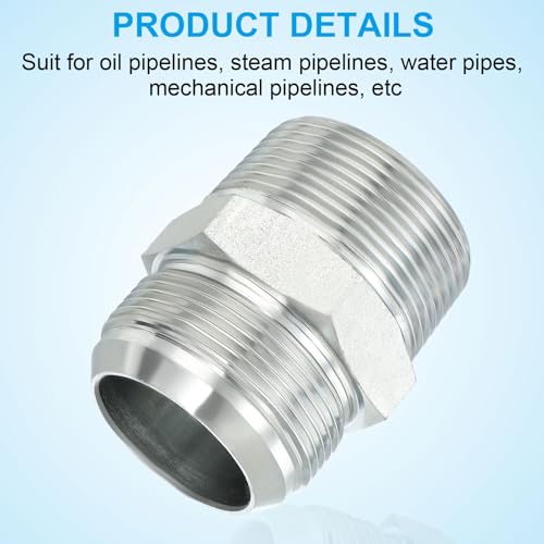 Image of PATIKIL Pipe Adapter Connector 1-7 /8 inch Male 74 Flare JIC x 1-1 /2 inch Male R Pipe Fitting Oil Feed Restrictor Fitting Hydraulic Connector for Oil Steam Water Pipelines System