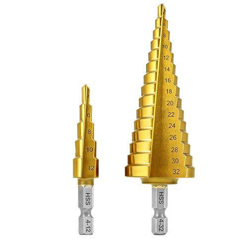 NORTOOLS Stufenbohrer-Set, 2 Stück Hochgeschwindigkeits-Stahl, TiN-beschichtete Kegelbohrer mit...