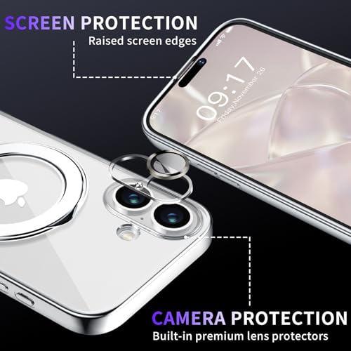 Image of Magnetic for iPhone 17 Case with Invisible Stand[Compatible with MagSafe][Full Camera Lens Protector][Military Drop Protection] Shockproof Not Yellowing Clear Slim Soft for Women Men