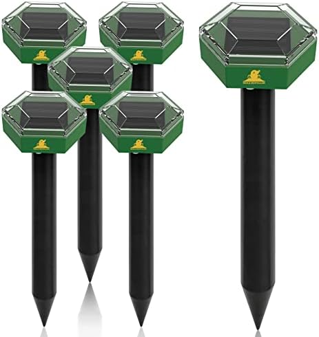 Mole Repellent Solar Powered Outdoor Groundhog Deterrent Sonic Spikes Gopher Repellent Vibration Stakes Waterproof Vole Chaser for Yard 6 Pack