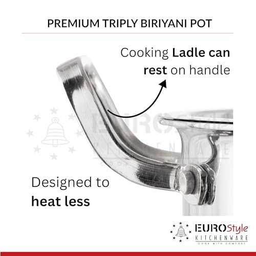 Image of EUROStyle 26CM Professional Stainless Steel Triply Biryani Pot with Lid, Heavy Duty, Deep Cooking Vessel, ISI Mark Certified, Ideal for Biryani, Curries & Dum Cooking - 4.5L (Ideal for 5 Persons)