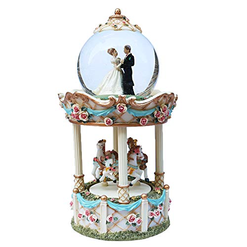 LOVE FOR YOU European Style Wedding Cake Color Changing LED Light Musical Snow Globe Carousel Horse Music Box for Wife Girlfriend Lovers Wedding Marriage Valentine's Day Gifts Melody Mariage D'AMOUR