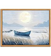 SAMHOU Coastal Bathroom Wall Art Blue Beach Nautical Ocean Nature Canvas 12x16 in