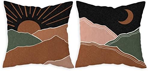 FLDAS Abstract Boho Sun Moon Desert Landscape Decorative Throw Pillow Covers,Bohemia Nature Pillow Cases Cushion for Bohemian Home Bedroom Girls Room Office,Boho Lovers Gifts,18×18 Inch Set of 2