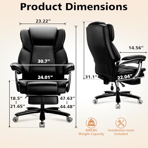 Image of Indulgear 500lbs Heavy Duty Comfy Office Chair, Reclining Big and Tall Office Chair for Heavy People, High Back Executive Chair with Adjustable Lumbar Support,Pocket Spring Cushion