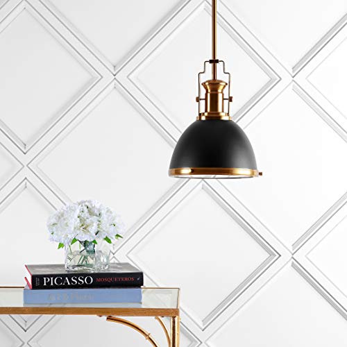 Image of JONATHAN Y Homer Industrial Dome Pendant 10 inch, Black /Brass Gold | 1-Light, Farmhouse Style, Adjustable Hanging Height, Glass Diffuser, Sloped Ceiling Compatible, Metal, LED Bulb Included