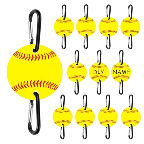 FRUSSONIA 12 Pack Softball Bag Fence Hooks – Thick Fence Clips with Writable Acrylic Plates – Dugout Organizer for Softball Gear, Backpacks, Helmets, Bottles, Team Gifts