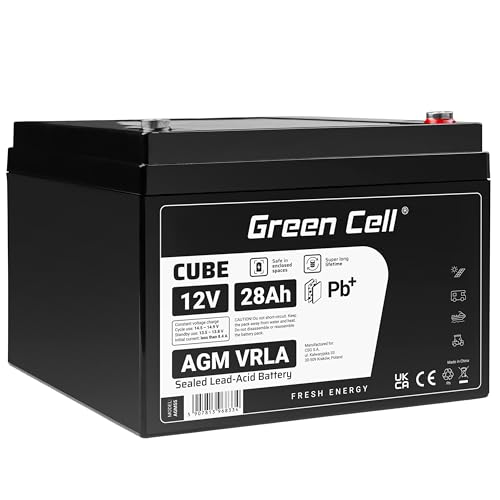 Green Cell® AGM 12V 28Ah Akku Vlies Batterie VRLA Blei Batterie Bleiakku Ersatzakku Akkubatterie Versorgungsbatterie Zyklenfest Wartungsfrei Aufsitzmäher Rasenmäher Rollstuhl Scooter Boot