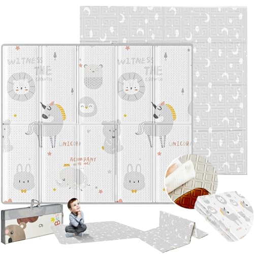 EveryKip® Alfombra Bebe Acolchada Plegable 120x120 Estrellas (1,5Cm Grosor)| Doble Cara Colchoneta Suelo Muy Acolchada | Manta Juegos Infantil Bebé Set de Marco (Estrellas/Unicornio)