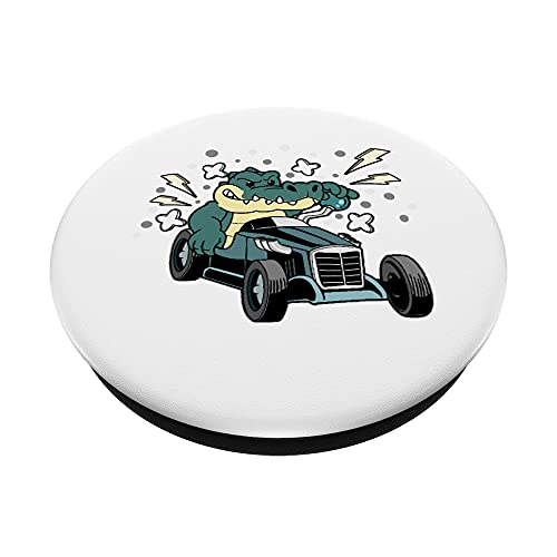 Lustiges Krokodil Rennen Auto Rennwagen Alligator Rennauto PopSockets mit austauschbarem PopGrip