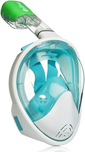 PRODIGY Full Face Snorkel Mask Adult Kids – 180° Panoramic Snorkeling Masks Gear for Adults and Youth - Easy Breathing SWIMTECH Dry Top Set, Anti-Leak&Anti-Fog– White/Green, No Mount–S/M