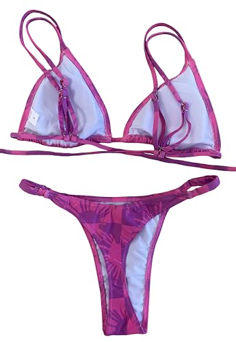 Image of Women's Sexy Thong Bottom Two Piece Bikini Double Shoulder Straps Cute Swimsuit Triangle Bathing Suit