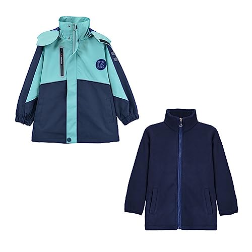 Boys Girls Jacket 3 in 1 Detachable Lined Fleece Windproof Waterproof Lightweight Coat With Hood for Fall Winter