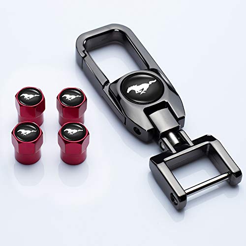 HEY KAULOR 5 Pcs Metal Car Wheel Tire Valve Stem Caps for Ford Mustang Car Model Series with Key Chain Styling Decoration Accessories