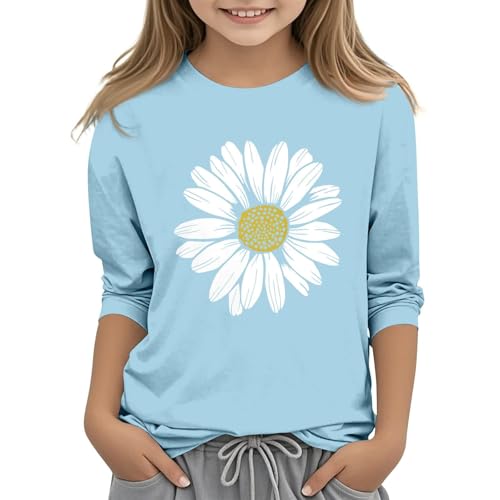 Girls 3/4 Sleeve Dandelion Prints T-Shirt Vintage Aesthetic Tees Graphic Tops for Kids Girls Crewneck Tees Cute T-Shirt
