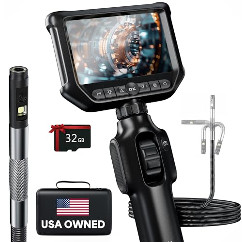 Two-Way Articulating Borescope 360°, Dual Lens Inspection Camera with Light, 6mm Lens Snake Camera for Mechanic Inspections, and Plumbing, .24in Borescope Automotive, Industrial Endoscope, 5ft