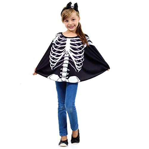 Fantasia Poncho Caveira Infantil 930201-m Sulamericana Fantasias Preto/branco 6/8 Anos