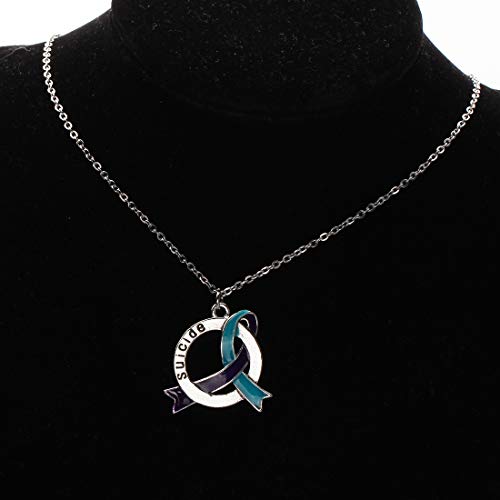 CENWA Suicide Awareness Jewelry Suicide Awareness Teal & Purple Ribbon Necklace/Zipper Pull Suicide Aware Gift3