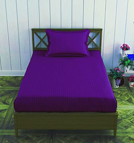 Image of Prime Collection 250 TC Combo Pack of 2 Single Sized (90x60) Satin Striped Bedsheet with 2 Pillow Cover Long Lasting Single Bedsheet for Hotel, Hospital and Home Use