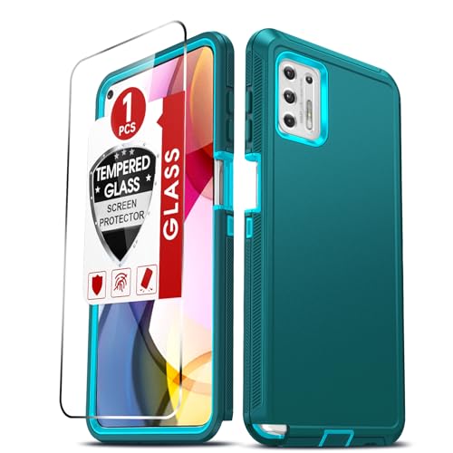 LeYi for Moto-G-Stylus-2021-Case-4G: 【NOT FIT 5G】with Tempered Glass Screen Protector, 3 in 1 Rugged Cover, Military Grade Shockproof Cell Phone Case Android Funda para Motorola GStylus 4G 2021, Teal