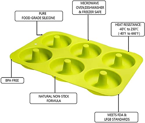 ROYALTEC Silicone Donut Moulds – 3 Pack Non-Stick BPA-Free Trays (18 Cavities) – Oven, Microwave & Dishwasher Safe – Colourful Donut Baking Set (Green, Orange, Pink) - Image 3