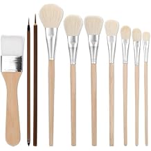Nogeqi 10 Pcs Assorted Size Mop Brush for Acrylic Painting Goat Hair Oil Painting Brushes Acrylic Blending Brush with Wooden Handle for Watercolor Face Body Art Pottery